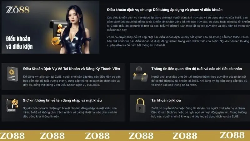 Điều kiện điều khoản về đăng ký tài khoản ZO88