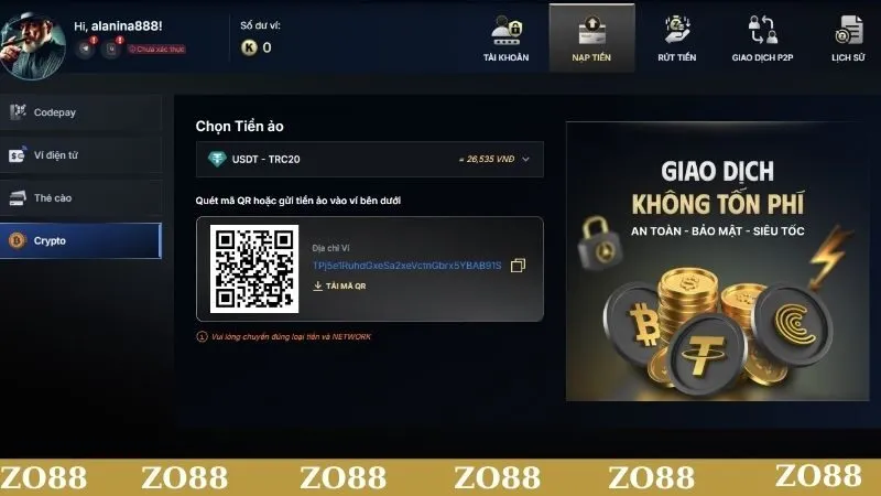 Nạp tiền ZO88, rút tiền ZO88 nên lưu ý những gì?
