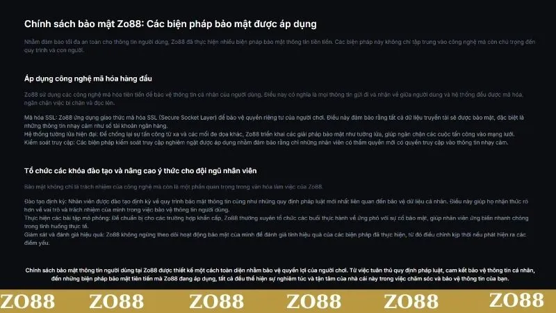 Quy trình bảo mật dữ liệu người chơi tại ZO88